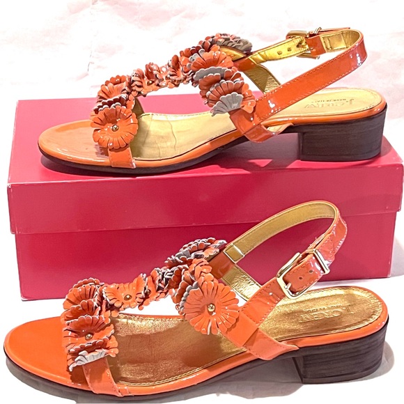 J. Crew Aurora Patent T-strap Sandals Size 10 Sweet Papaya (Orange) - Picture 6 of 14
